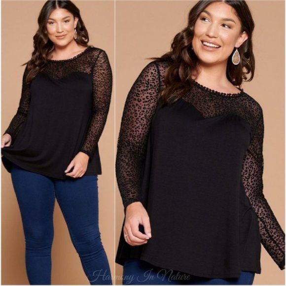 Animal Print Mesh Swing Tunic Womens Tunic Top 2X Black New in Package - Picture 3 of 9